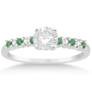 Petite Diamond and Emerald Engagement Ring 14k White Gold 0.15ct - All