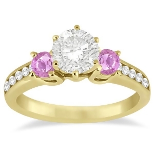3 Stone Diamond and Pink Sapphire Engagement Ring 18k Y Gold 0.60ct - All