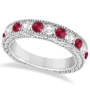 Antique Diamond and Ruby Engagement Wedding Ring 14k White Gold 1.40ct - All
