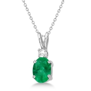 Oval Emerald Pendant with Diamonds 14K White Gold 0.71ctw - All