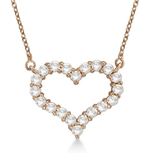 Open Heart Diamond Pendant Necklace 14k Rose Gold 1.00ct - All