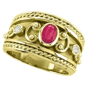 Oval Shaped Ruby and Diamond Byzantine Ring 14k Yellow Gold 0.73ct - All