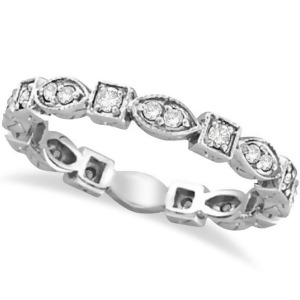 Antique Style Diamond Eternity Ring Band in 14k White Gold 0.36ct - All
