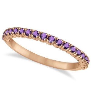 Half-eternity Pave-Set Thin Amethyst Stacking Ring 14k Rose Gold 0.65ct - All