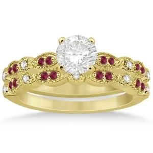 Ruby and Diamond Marquise Bridal Set 18k Yellow Gold 0.41ct - All