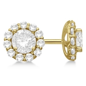 Round Diamond Stud Earrings Halo Setting In 18K Yellow Gold - All