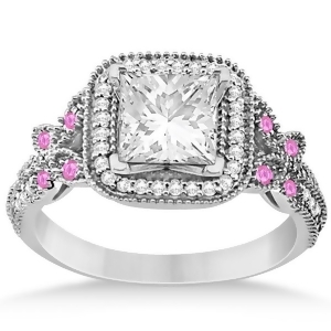 Pink Sapphire Square Halo Butterfly Engagement Ring 14k White Gold 0.34ct - All