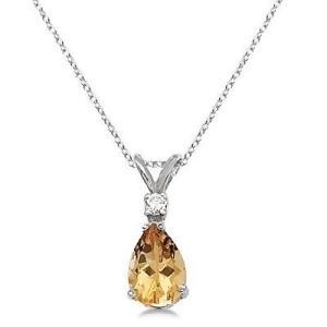 Pear Citrine and Diamond Solitaire Pendant Necklace 14k White Gold - All