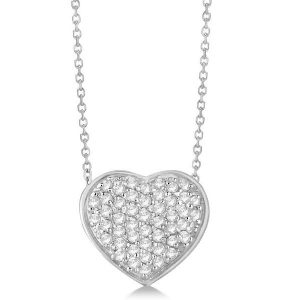 Pave Set Diamond Puffed Heart Pendant Necklace 14k White Gold 0.75ct - All