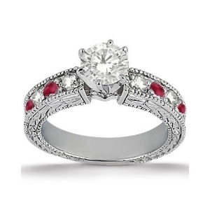 Antique Diamond and Ruby Engagement Ring 14k White Gold 0.75ct - All