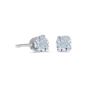 Round Aquamarine Studs Earrings in 14k White Gold 0.46ct - All