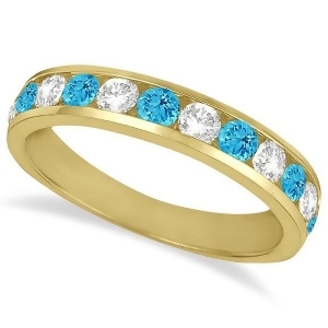 Channel-set Blue Topaz and Diamond Ring Band 14k Yellow Gold 1.20ct - All