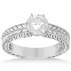 Vintage Carved Filigree Solitaire Engagement Ring in Palladium - All