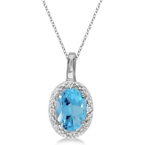 Oval Blue Topaz and Diamond Pendant Necklace 14k White Gold 0.59ctw - All