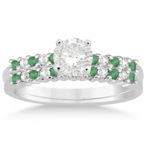 Petite Diamond and Emerald Bridal Set Palladium 0.35ct - All