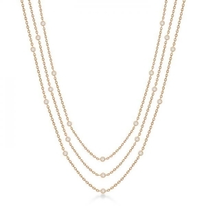Three-strand Diamond Station Necklace in 14k Rose Gold 1.40ct - All