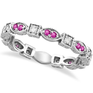 Pink Sapphire and Diamond Eternity Ring Band 14k White Gold 0.47ct - All