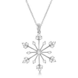 Snowflake Shaped Diamond Pendant Necklace 14k White Gold 0.77ct - All