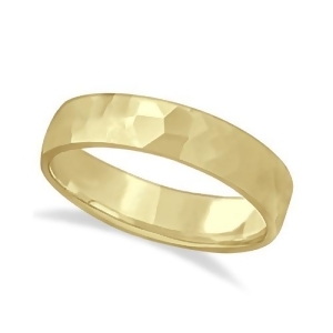Men's Hammered Finished Carved Band Wedding Ring 14k Yellow Gold 5mm - All