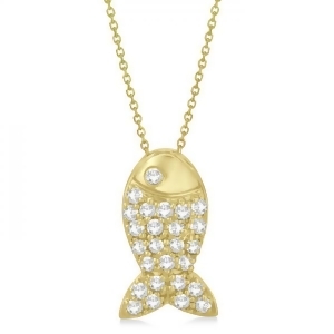 Fish Shaped Diamond Pendant Necklace Pave Set 14k Yellow Gold 0.26ct - All