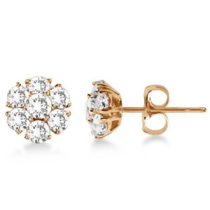 Diamond Flower Cluster Earrings in 14K Rose Gold 3.00ct - All