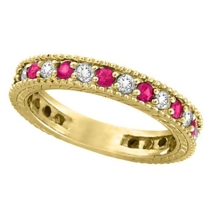Diamond and Pink Sapphire Ring Anniversary Band 14k Yellow Gold 1.08ct - All