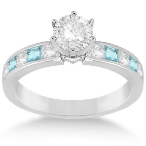 Channel Aquamarine and Diamond Engagement Ring 14k White Gold 0.60ct - All