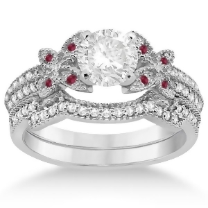 Butterfly Diamond and Ruby Bridal Set Platinum 0.39ct - All