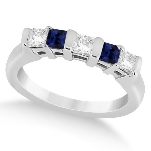 5 Stone Diamond and Blue Sapphire Princess Ring 14K White Gold 0.56ct - All