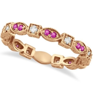 Pink Sapphire and Diamond Eternity Ring Band 14k Rose Gold 0.47ct - All