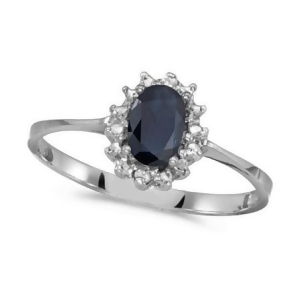 Blue Sapphire and Diamond Lady Diana Ring 14k White Gold 0.60ct - All