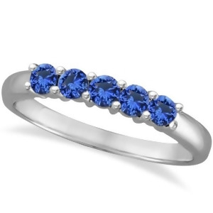 Five Stone Blue Sapphire Ring Band 14k White Gold 0.70ct - All