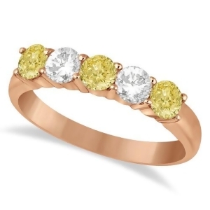 Five Stone White and Fancy Yellow Diamond Ring 14k Rose Gold 1.00ctw - All