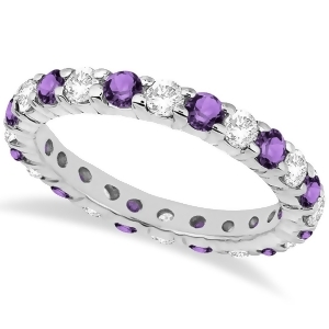 Eternity Diamond and Amethyst Ring Band 14k White Gold 2.40ct - All