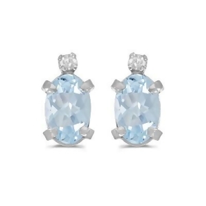 Oval Aquamarine and Diamond Studs Earrings 14k White Gold 0.80ct - All