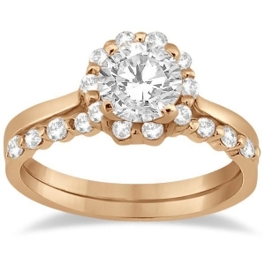 Floral Diamond Halo Engagement Bridal Set 14k Rose Gold 0.40ct - All