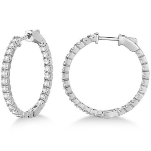 Medium Round Diamond Hoop Earrings 14k White Gold 1.55ct - All