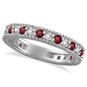 Diamond and Ruby Anniversary Ring Band 14k White Gold 1.08 ctw - All