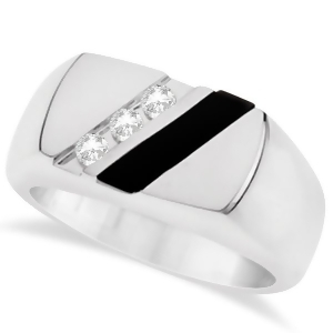 Men's Black Onyx and Channel Set Diamond Ring Sterling Silver 0.10ct - All