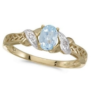 Aquamarine and Diamond Antique Style Ring in 14K Yellow Gold 0.40ct - All