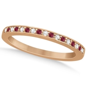 Ruby and Diamond Pave Side Stone Wedding Band 14k Rose Gold 0.25ct - All