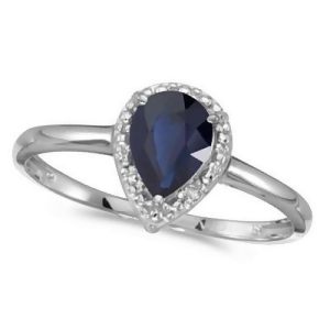 Pear Shape Blue Sapphire and Diamond Cocktail Ring 14k White Gold - All