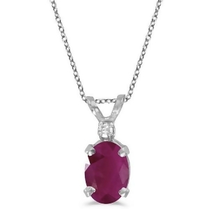 Oval Ruby and Diamond Solitaire Pendant 14K White Gold 1.00ct - All