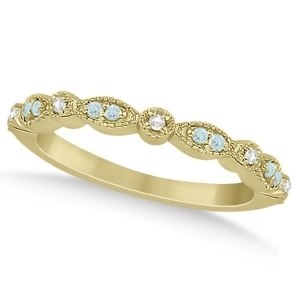 Marquise and Dot Aquamarine Diamond Wedding Band 18k Yellow Gold 0.25ct - All