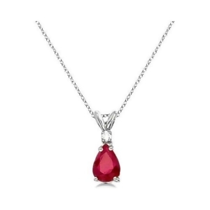 Pear Ruby and Diamond Solitaire Pendant Necklace 14k White Gold - All