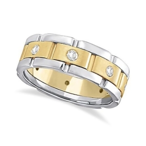 Mens Wide Band Diamond Eternity Wedding Ring 18kt Two-Tone Gold 0.40ct - All