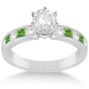 Channel Peridot and Diamond Engagement Ring Platinum 0.60ct - All