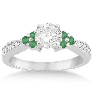 Floral Diamond and Emerald Engagement Ring Platinum 0.28ct - All