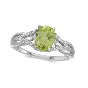Oval Peridot and Diamond Cocktail Ring in 14K White Gold 1.37 ctw - All