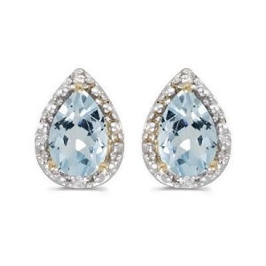 Pear Aquamarine and Diamond Stud Earrings 14k Yellow Gold 1.20ct - All
